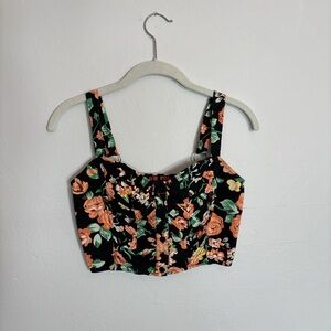 Love Tree Black Crop Top with Floral Print